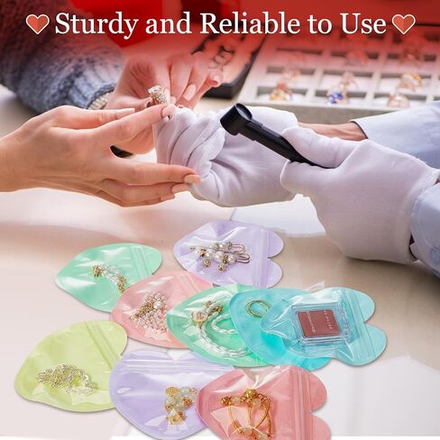 300 Pcs Heart-shaped Jewelry Packaging Bags Small Jewelry Transparent Resealable Cute Treat Bags for Business Wedding Birthday Festival Party Favor Supplies in Saudi Arabia
