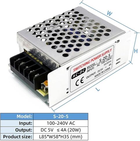 5V 20W Switch Power Supply Aluminum 100-240V AC to DC 5 Volts 20 Watts 4A Indoor Driver Transformer Converter Adapter No-Noise in Saudi Arabia
