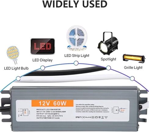 12V 60W 5A Switch Power Power Powerroof IP67 Aluminium Shell Outdoor 110-250V AC إلى DC LED محول الجهد المحول in Kuwait