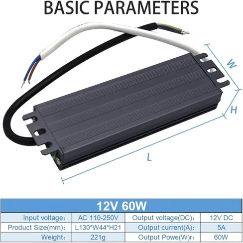 12V 60W 5A Switch Power Power Powerroof IP67 Aluminium Shell Outdoor 110-250V AC إلى DC LED محول الجهد المحول in Kuwait