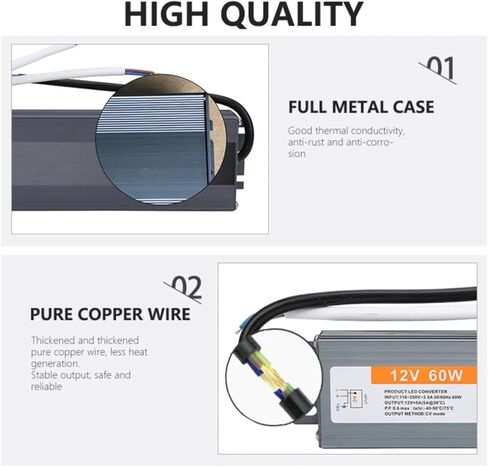 12V 60W 5A Switch Power Power Powerroof IP67 Aluminium Shell Outdoor 110-250V AC إلى DC LED محول الجهد المحول in Kuwait