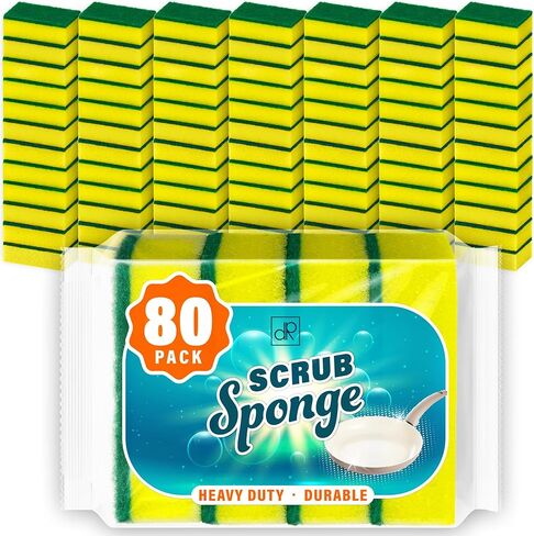 DecorRack 80 Cleaning Sponges, Heavy Duty Dish Sponges, Household Cleaning, Bathroom, Car Wash - Multicolor (Pack of 80) in Kuwait