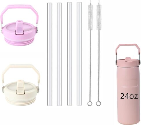 2pcs Tumbler Lid Replacement Fit for Stanley Iceflow 2.0, with 4Pcs Straw Replacement/ 2Pcs Cleaner Brush for Iceflow (Beige and Beige, 24oz) in Saudi Arabia
