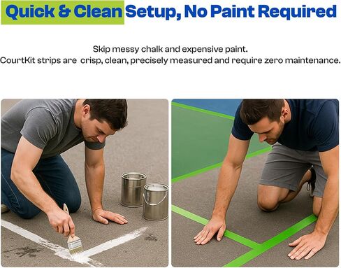 Quick Pickleball Court Marking Kit with Pre-Measured, Pre-Cut Tape Lines, 2" Indoor Outdoor Boundary Markers, Temporary or Permanent, Waterproof, Concrete, Cement, Driveway, Asphalt, Schools, Gyms in Saudi Arabia