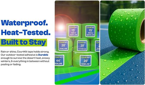 Quick Pickleball Court Marking Kit with Pre-Measured, Pre-Cut Tape Lines, 2" Indoor Outdoor Boundary Markers, Temporary or Permanent, Waterproof, Concrete, Cement, Driveway, Asphalt, Schools, Gyms in Saudi Arabia