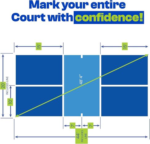 Quick Pickleball Court Marking Kit with Pre-Measured, Pre-Cut Tape Lines, 2" Indoor Outdoor Boundary Markers, Temporary or Permanent, Waterproof, Concrete, Cement, Driveway, Asphalt, Schools, Gyms in Saudi Arabia