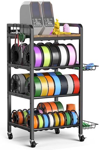 3D Printer Filament Storage Rack- 4 Tiers Filament Spool Holder, Heavy Duty 3D Printing Stand Filament Organizer with 360° Wheels, Metal Filament Stand Shelf for PLA/ABS/TPU/Nylon (Black) in Kuwait