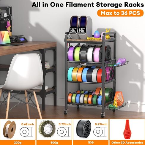 3D Printer Filament Storage Rack- 4 Tiers Filament Spool Holder, Heavy Duty 3D Printing Stand Filament Organizer with 360° Wheels, Metal Filament Stand Shelf for PLA/ABS/TPU/Nylon (Black) in Kuwait