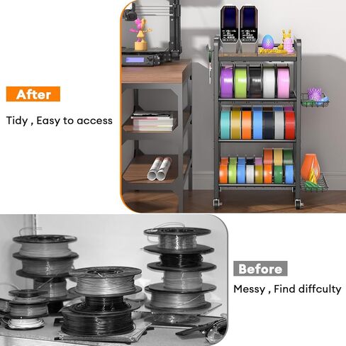 3D Printer Filament Storage Rack- 4 Tiers Filament Spool Holder, Heavy Duty 3D Printing Stand Filament Organizer with 360° Wheels, Metal Filament Stand Shelf for PLA/ABS/TPU/Nylon (Black) in Kuwait
