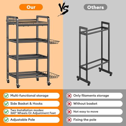 3D Printer Filament Storage Rack- 4 Tiers Filament Spool Holder, Heavy Duty 3D Printing Stand Filament Organizer with 360° Wheels, Metal Filament Stand Shelf for PLA/ABS/TPU/Nylon (Black) in Kuwait