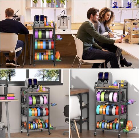 3D Printer Filament Storage Rack- 4 Tiers Filament Spool Holder, Heavy Duty 3D Printing Stand Filament Organizer with 360° Wheels, Metal Filament Stand Shelf for PLA/ABS/TPU/Nylon (Black) in Kuwait