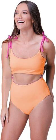 Women's Cut Out Scoop Neck tie Back One Piece Swimsuit in Saudi Arabia