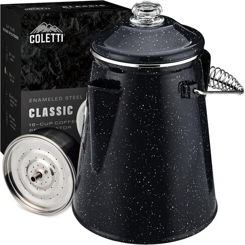 COLETTI Classic Enamel Coffee Percolator Stovetop (Matte Gray, 12 Cup) — The Original Camping Coffee Maker Made Modern — Essential for the Campsite Brewmaster – Camp Coffee Pot in Kuwait