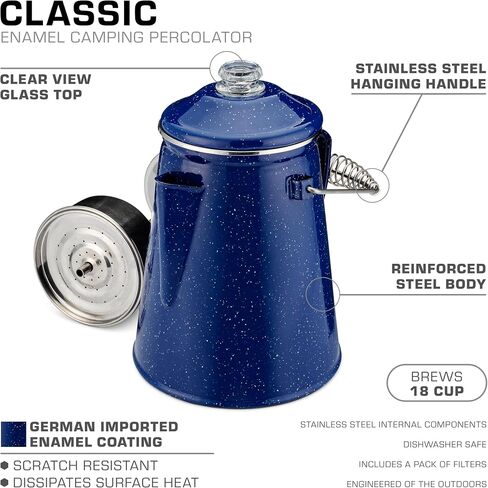 COLETTI Classic Enamel Coffee Percolator Stovetop (Matte Gray, 12 Cup) — The Original Camping Coffee Maker Made Modern — Essential for the Campsite Brewmaster – Camp Coffee Pot in Saudi Arabia