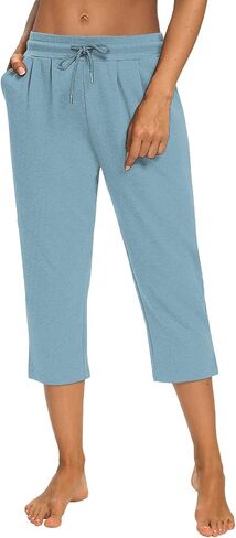 Women Yoga Capri Pants Comfy Drawstring Lounge Sweatpants with Side Pockets in Saudi Arabia