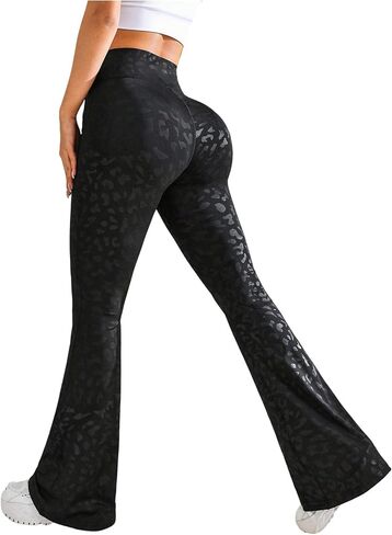 Wdirara Women’s Leopard Print Flare Yoga Pants Athletic Pantic Pantic Pants Herastic Bell Betls Burnts مع جيب in Saudi Arabia