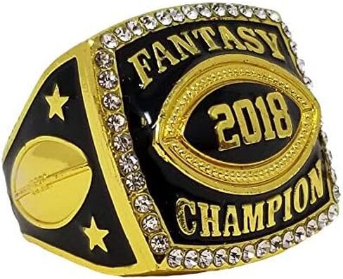Decade Awards 2018 Gold Fantasy Football Champion Ring with Rhinestone Border | Heavy FFL League Champ Ring with Stand in Saudi Arabia