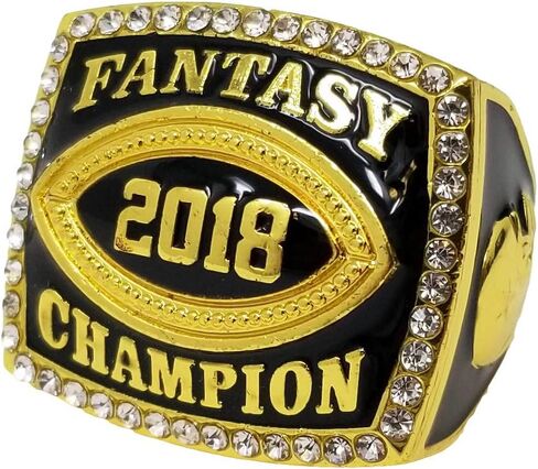 Decade Awards 2018 Gold Fantasy Football Champion Ring with Rhinestone Border | Heavy FFL League Champ Ring with Stand in Saudi Arabia