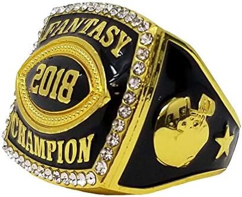 Decade Awards 2018 Gold Fantasy Football Champion Ring with Rhinestone Border | Heavy FFL League Champ Ring with Stand in Saudi Arabia