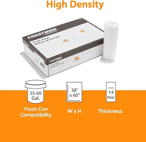 Staples Coastwide Professional Heavy Duty Trash Bags, 55-60 Gallon, 38" x 60", High Density and 14 Mic Thick, 8 Rolls Per Carton (200 Total Bags) in Saudi Arabia