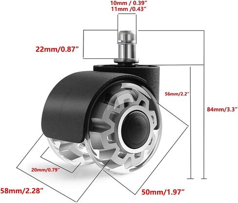 5pcs 2 بوصة القطب M10/M11 عجلات العجلات الثقيلة عجلات كرسي سريع وهادئ (أسود ، m10x22mm) in Saudi Arabia