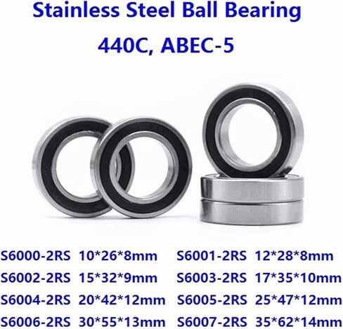 10pcs S6000RS S6001RS S6002RS S6003RS S6004RS S6005RS S6006RS S6007RS ABEC-5 كرة مقاومة للصدأ تحمل غطاء مطاطي مزدوج (S6003-2RS 17x35x10mm) in Kuwait