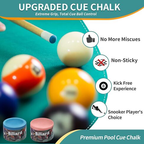 Pool Cue Chalk 1 Pack, Premium Round Pool Stick Chalk Billiard Table Accessories for Professional Tournament, Clubs, Bars, Home (Outstanding Performance, Reduce Miscue, Durable)- Blue in Kuwait
