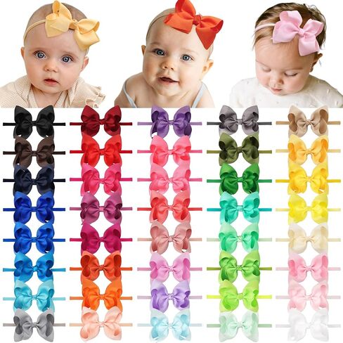 CÉLLOT 40 Colors Baby Bow Headbands 2.75" Hair Bows Super Soft Nylon Headbands for Baby Girls Infants preemie and Newborn Kids Hair Accessories in Saudi Arabia