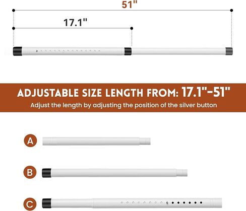 Sliding Door Security Bar, 17.1-51" Adjustable Lock Bar with Rubber Tips, 1.25" Thickened Metal for Sliding Window & Door, White, Fortify Your Home Entry Points in Saudi Arabia