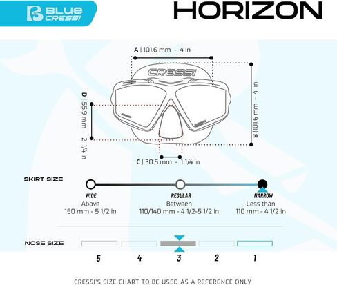 Cressi 4-Lens Panoramic Mask for Scuba Diving and Snorkeling - Comfortable and Wide-View - Horizon - Designed in Italy by Cressi in Saudi Arabia