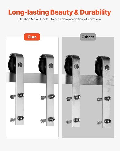 VEVOR 6FT Brushed Nickel Sliding Barn Door Hardware Kit, 330 LBS Weight Capacity, Compatible with 36 Inches Max Width & 1-3/8 to 1-3/4 Inches Thickness Single Door, Durable Track & J-Shape Roller in Saudi Arabia