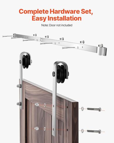 VEVOR 6FT Brushed Nickel Sliding Barn Door Hardware Kit, 330 LBS Weight Capacity, Compatible with 36 Inches Max Width & 1-3/8 to 1-3/4 Inches Thickness Single Door, Durable Track & J-Shape Roller in Saudi Arabia