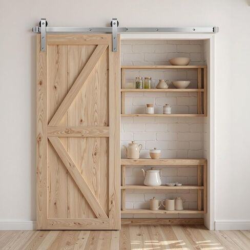 VEVOR 6FT Brushed Nickel Sliding Barn Door Hardware Kit, 330 LBS Weight Capacity, Compatible with 36 Inches Max Width & 1-3/8 to 1-3/4 Inches Thickness Single Door, Durable Track & J-Shape Roller in Saudi Arabia