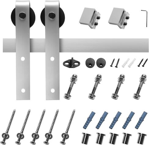 VEVOR 6FT Brushed Nickel Sliding Barn Door Hardware Kit, 330 LBS Weight Capacity, Compatible with 36 Inches Max Width & 1-3/8 to 1-3/4 Inches Thickness Single Door, Durable Track & J-Shape Roller in Saudi Arabia
