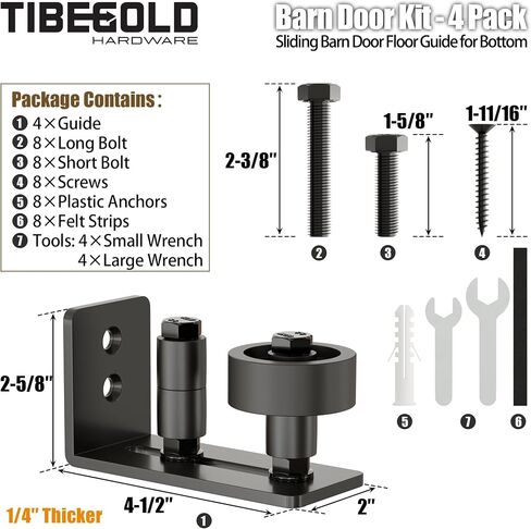 Barn Door Floor Guide, Wall Mounted Barn Door Rollers for Bottom Adjustable Roller, 8 Setup Options Sliding Door Guide, Adjustable Stay Roller with Flush Design and Felt Strips, Black, 2 Pack in Kuwait