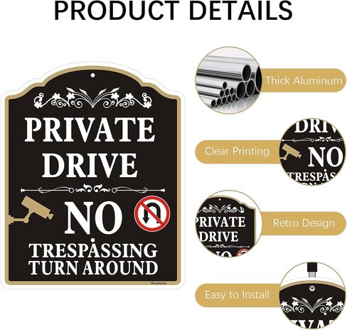 2 Pack Private Drive No Trespassing مع حصة 10 × 12 بوصة لا تدور حول علامة ممر خاص علامات الألومنيوم المعدنية عاكسة ، محمية بالأشعة فوق البنفسجية ، مقاومة للطقس ، مقاومة تتلاشى in Kuwait