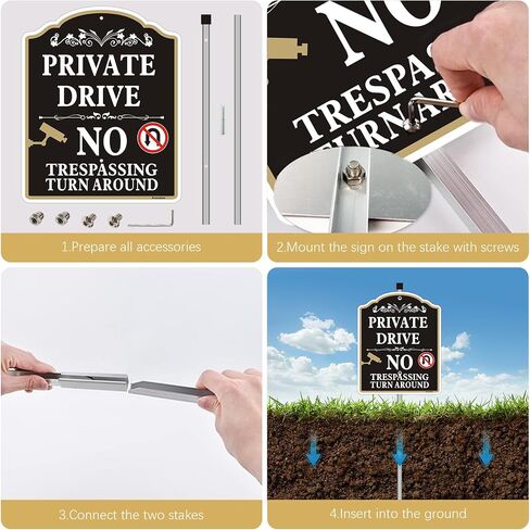 2 Pack Private Drive No Trespassing مع حصة 10 × 12 بوصة لا تدور حول علامة ممر خاص علامات الألومنيوم المعدنية عاكسة ، محمية بالأشعة فوق البنفسجية ، مقاومة للطقس ، مقاومة تتلاشى in Kuwait