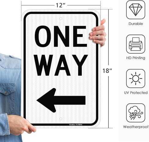 GicnKeuz One Way Sign with Left Arrow, 18x12 Inches Rust Free Engineer Grade Reflective Aluminum,Fade Resistant,Two pre-drilled holes, Outdoor Use(1 Pack) in Saudi Arabia