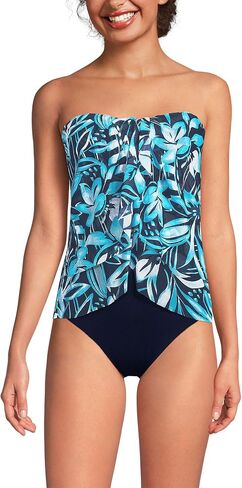 Lands 'End Women's Chlorine Mesh Bandeau High Leg Fauxkini One Piece Swimsuit in Kuwait