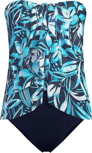 Lands 'End Women's Chlorine Mesh Bandeau High Leg Fauxkini One Piece Swimsuit in Kuwait