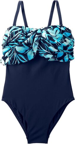 Lands 'End Women's Chlorine Mesh Bandeau High Leg Fauxkini One Piece Swimsuit in Kuwait