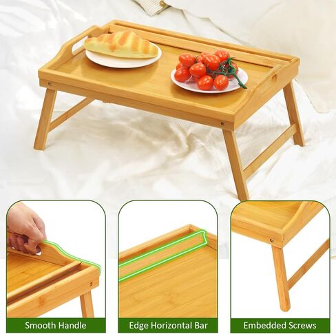 Tray Table for Bed, Bamboo Breakfast Tray with Folding Legs and Handles, Natural Color Bed Tray with Media Slot, Ideal for Eating, Serving or Working in Kitchen, Sofa or Bedroom in Saudi Arabia