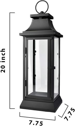فوانيس إعصار سوداء من Serene Spaces Living مع ألواح زجاجية شفافة، مثالية لديكور المنزل، والحفلات والمناسبات، أو سطح الطاولة أو فانوس معلق للداخلية والخارجية، يبلغ طولها 20 بوصة وقطرها 6.75 بوصة in Kuwait