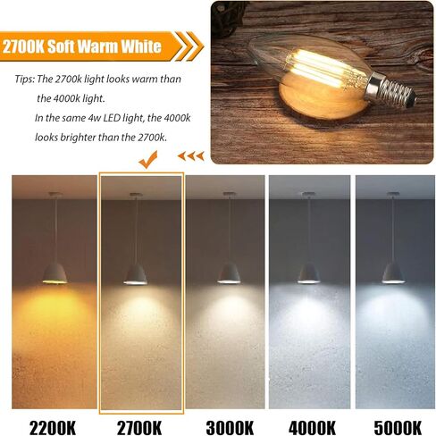 E12 Base LED Candelabra Bulbs 40W Equivalent, 2700K Soft White, B11 4W LED Light Bulbs for Chandelier, 90 CRI, 450LM, Non-Dimmable, 10 Pack in Kuwait