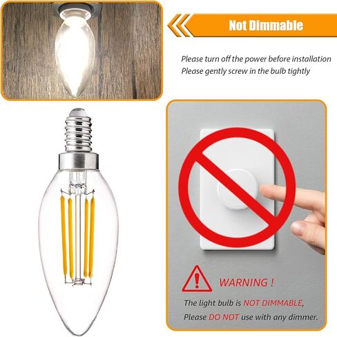 E12 Base LED Candelabra Bulbs 40W Equivalent, 2700K Soft White, B11 4W LED Light Bulbs for Chandelier, 90 CRI, 450LM, Non-Dimmable, 10 Pack in Kuwait