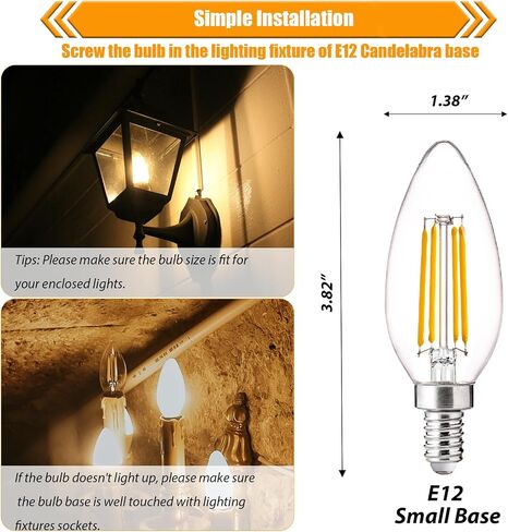 E12 Base LED Candelabra Bulbs 40W Equivalent, 2700K Soft White, B11 4W LED Light Bulbs for Chandelier, 90 CRI, 450LM, Non-Dimmable, 10 Pack in Kuwait