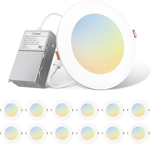 Amico 24 Pack 6 Inch 5cct Ultra-Thin LED LED مع مربع الوصلات ، 2700K/3000K/4000K/5000K/6000K قابلة للاختيار ، سطوع 1000LM ، قابلة للرقابة قابلة للرقابة ، 12W EQV 110W-ETL & FCC in Saudi Arabia