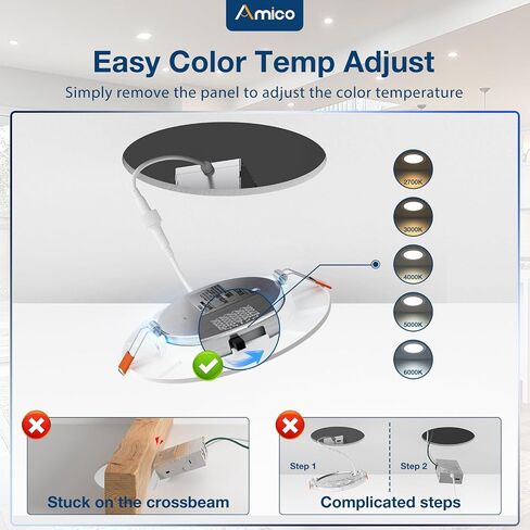 Amico 24 Pack 6 Inch 5cct Ultra-Thin LED LED مع مربع الوصلات ، 2700K/3000K/4000K/5000K/6000K قابلة للاختيار ، سطوع 1000LM ، قابلة للرقابة قابلة للرقابة ، 12W EQV 110W-ETL & FCC in Saudi Arabia