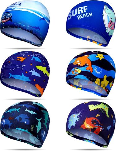 Geyoga 6 PCS Kids Swim Caps for Boys Girls Swimming Cap for Kids Toddler Swim Caps Quick Dry Fun Cartoon Caps Cap 1-6 Year in Saudi Arabia