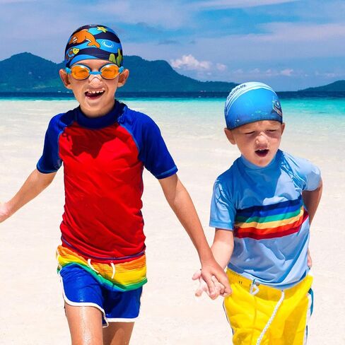 Geyoga 6 PCS Kids Swim Caps for Boys Girls Swimming Cap for Kids Toddler Swim Caps Quick Dry Fun Cartoon Caps Cap 1-6 Year in Saudi Arabia